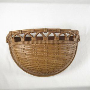 Homco Plastic Wicker Basket Wall Pocket Planter Brown Home Interior Dart 6054